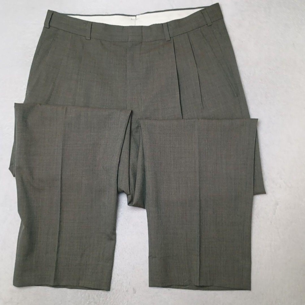Brooks Brothers Pants Men 33x30 Gray Pleated Wool Straight Dress Suit Slacks USA - Picture 3 of 14